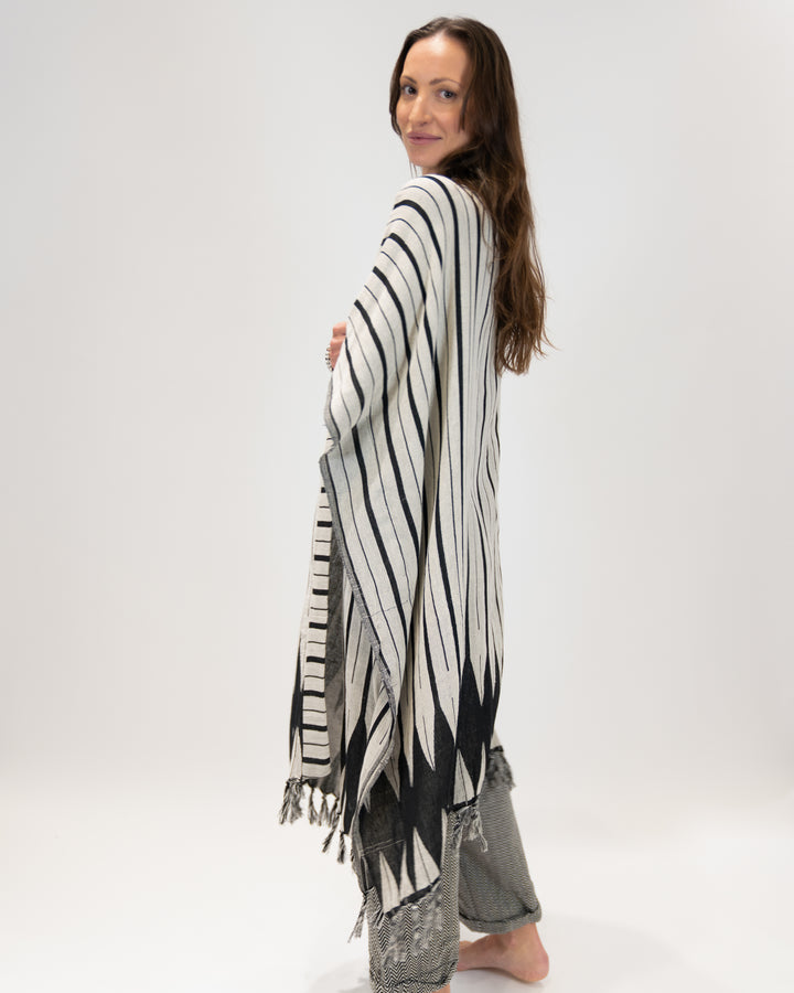 קימונו כותנה פסים, אפור שחור לאישה