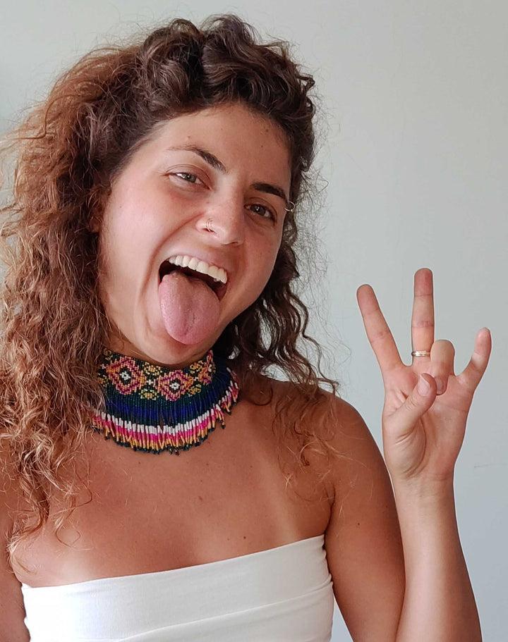 שרשרת קולר חרוזים שבטית - טורקיז צהוב